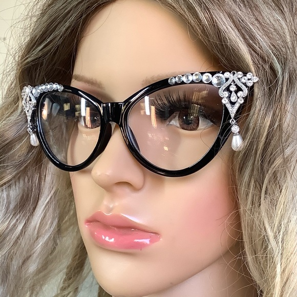 🌸 BLING CLEAR GLASSES DIAMOND RHINESTONE PEARL - Picture 5 of 9